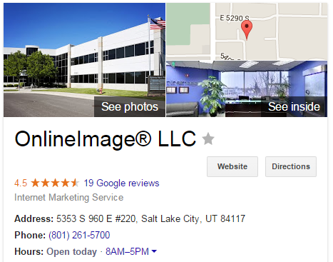 This example of a brand box highlights Online Image®.